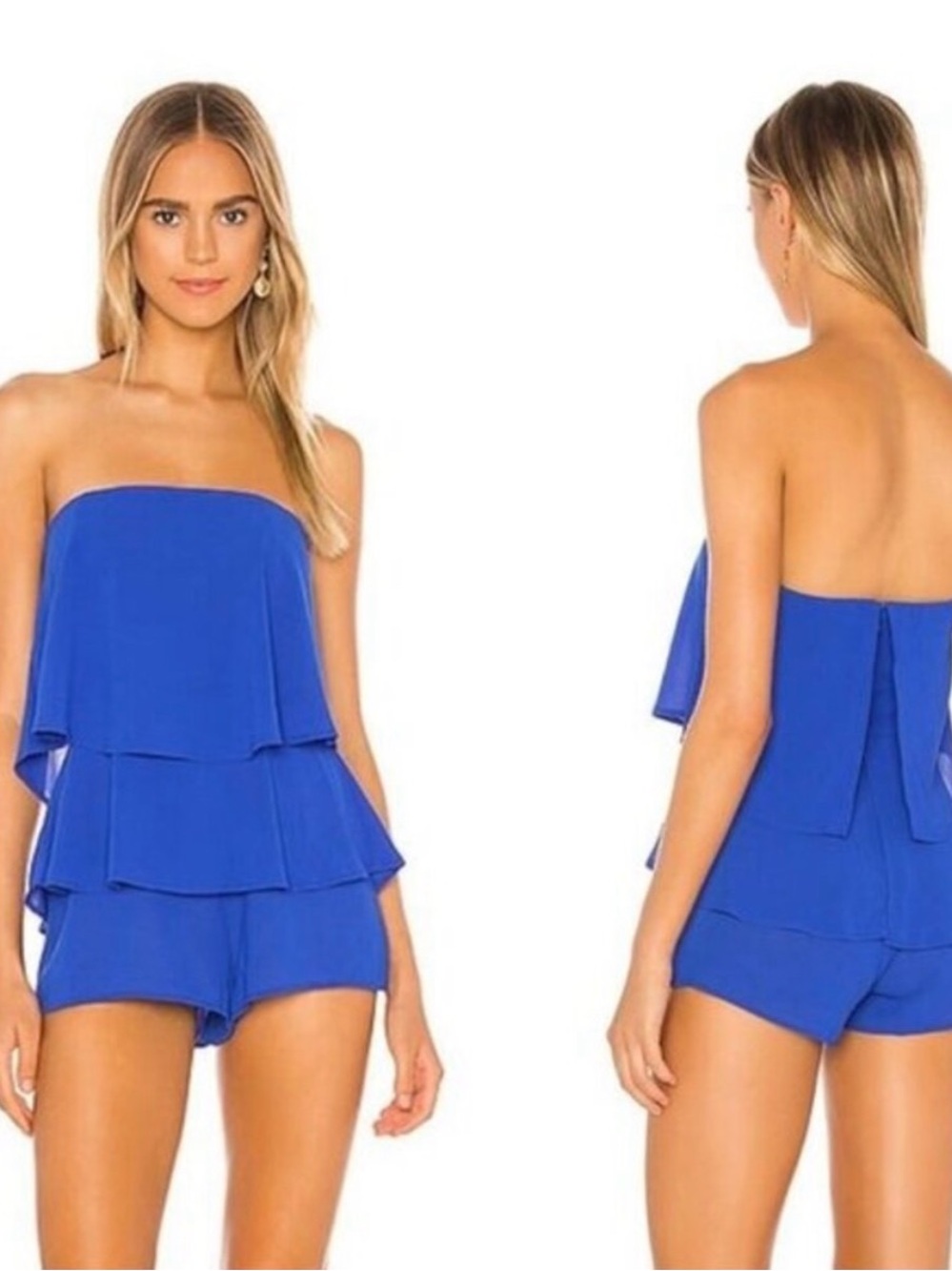 superdown Strapless Tiered Romper in Royal Blue